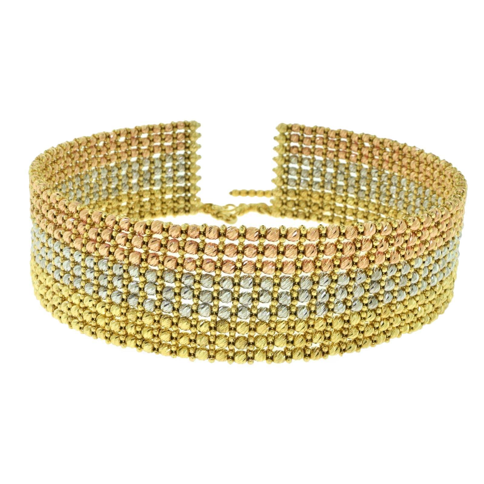 Rose, Yellow and White Gold Wide Beaded Choker Collar For Sale