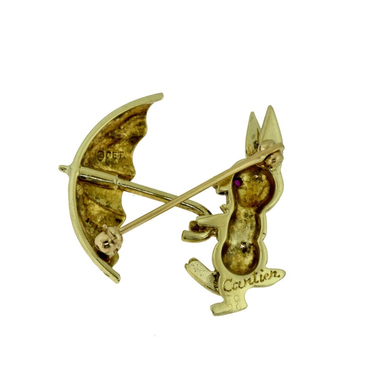 Cartier Happy Bunny Rabbit Yellow Gold Brooch / Pin with Ruby Eyes For ...