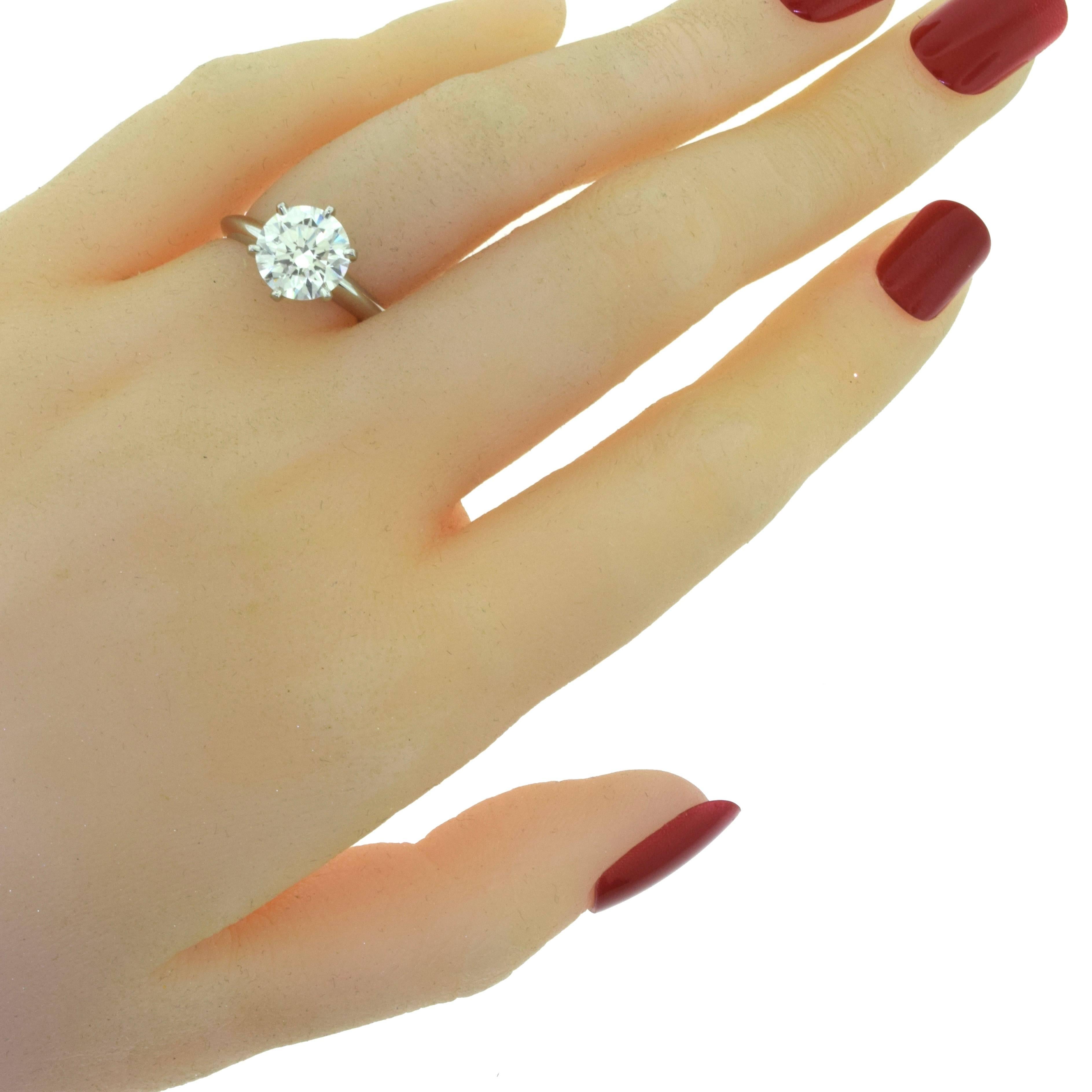 Round Cut Tiffany & Co. 2.19 Carat Platinum Diamond Engagement Ring For Sale