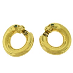Cartier "Panthère de Cartier" Retro Yellow Gold Emerald Panther Hoop Earrings