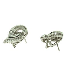MBV Signed Round and Baguette Diamond Swirl Cocktail Earrings, 1940s