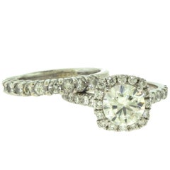 Square Halo Diamond Bridal Two-Piece Ring Set with GIA Certificate