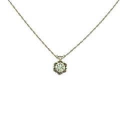 Antique Solitaire Diamond White Gold Flower Pendant Necklace