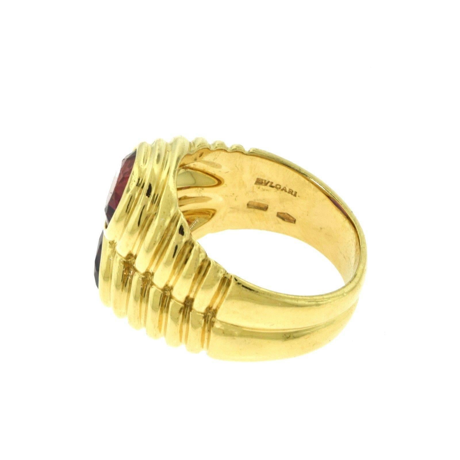BVLGARI Vintage Amethyst and Rubellite Yellow Gold Ring In Good Condition For Sale In Miami, FL