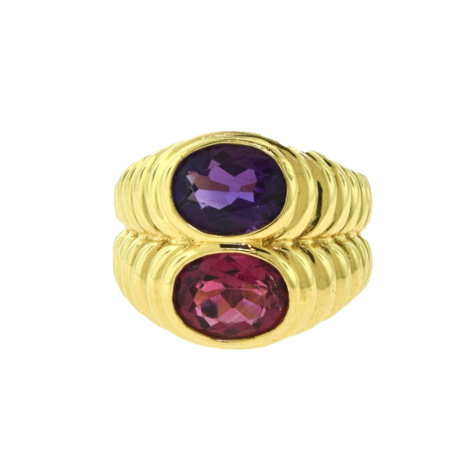 BVLGARI Vintage Amethyst and Rubellite Yellow Gold Ring For Sale