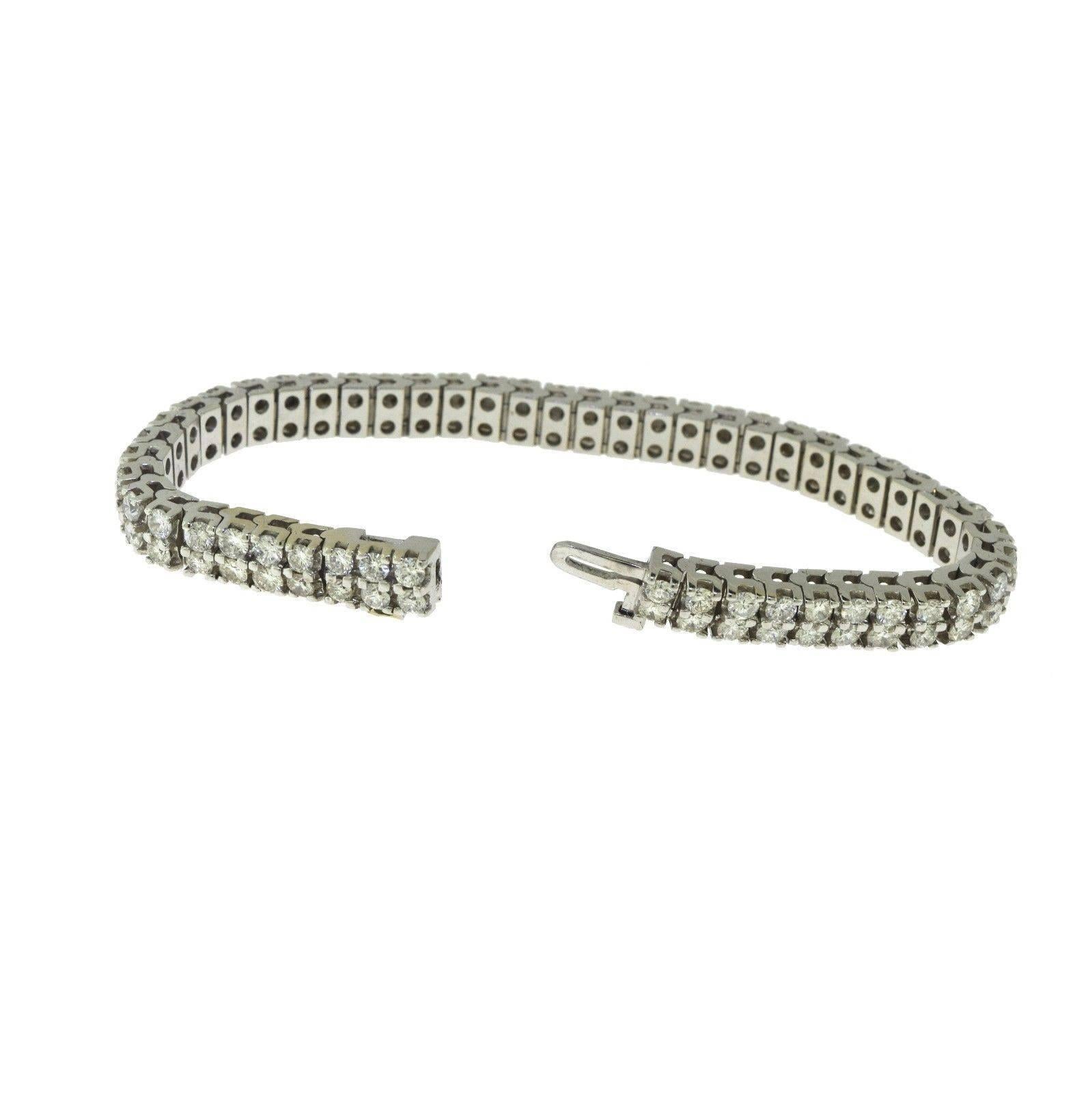 Women's or Men's Two Row Brilliant Diamond Line Tennis Bracelet in 18k White Gold 13 Total Carats For Sale