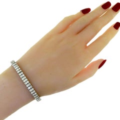 Two Row Brilliant Diamond Line Tennis Bracelet in 18k White Gold 13 Total Carats