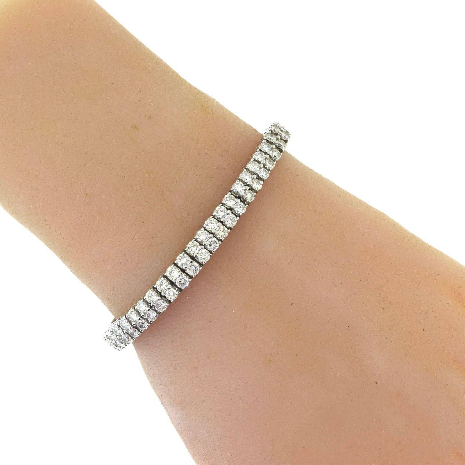 Two Row Brilliant Diamond Line Tennis Bracelet in 18k White Gold 13 Total Carats In Excellent Condition For Sale In Miami, FL