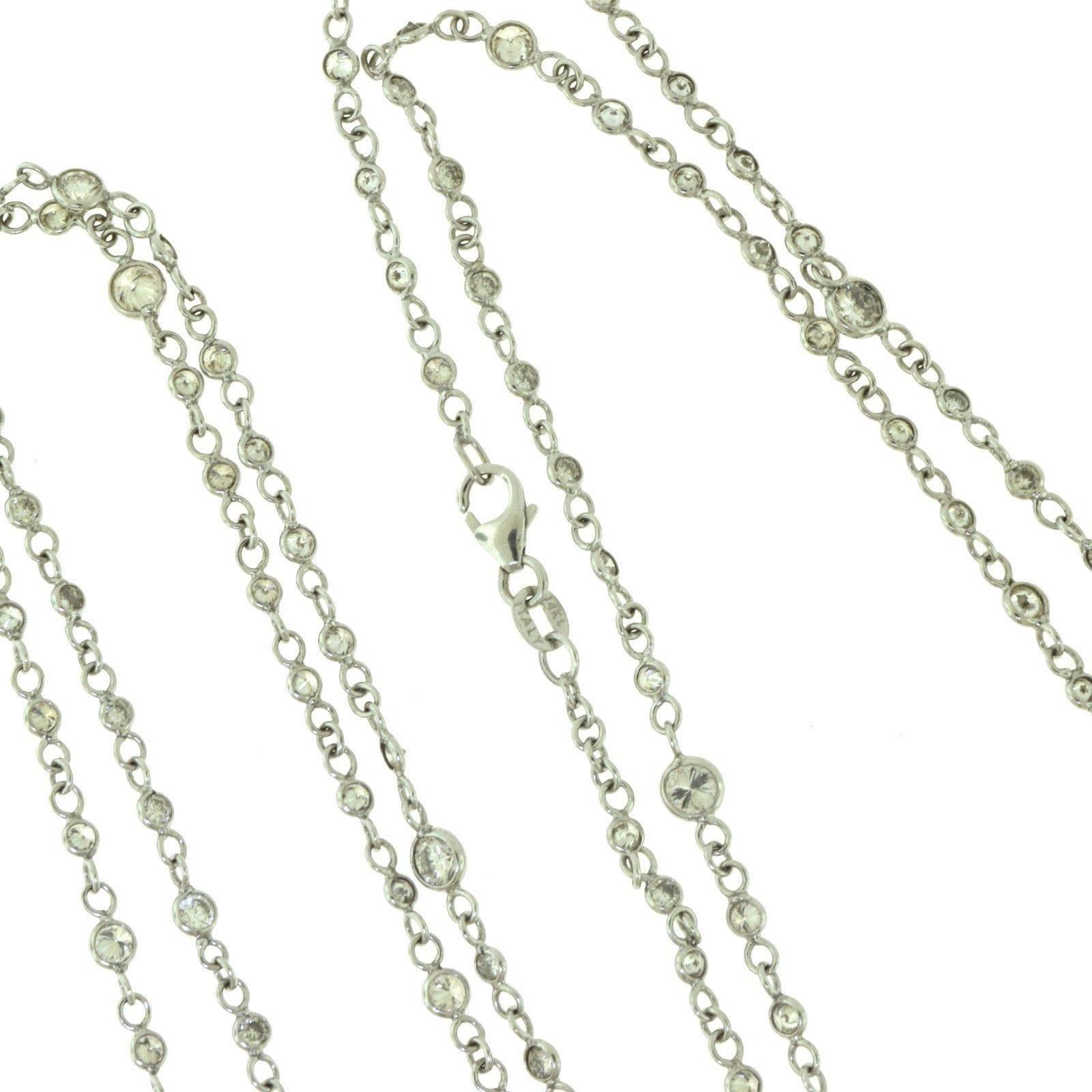 Women's or Men's Different Size Variation Diamond Long Station 18 Karat White Gold Necklace