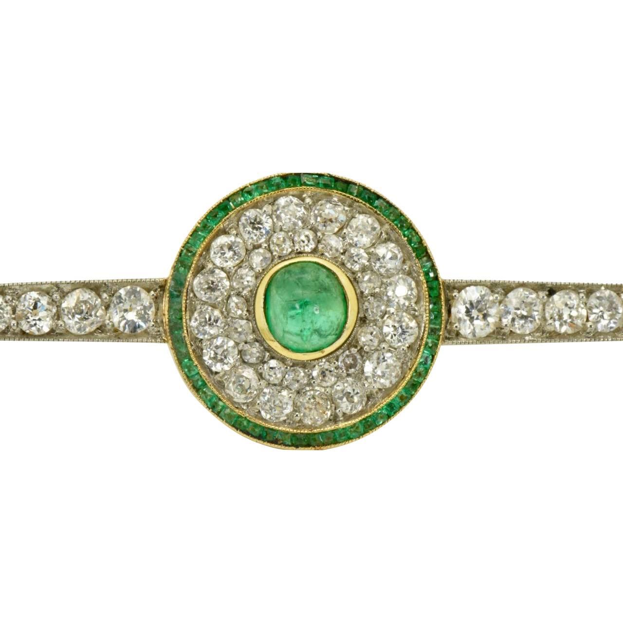 Antique Cartier 5 Carat Diamond and Colombian Emerald Brooch For Sale