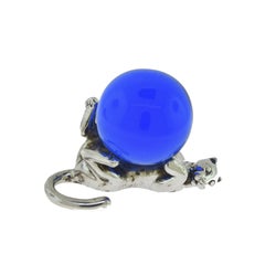 Cartier Silver and Blue Crystal Glass Panther Desk Set Paperweight Ornaments