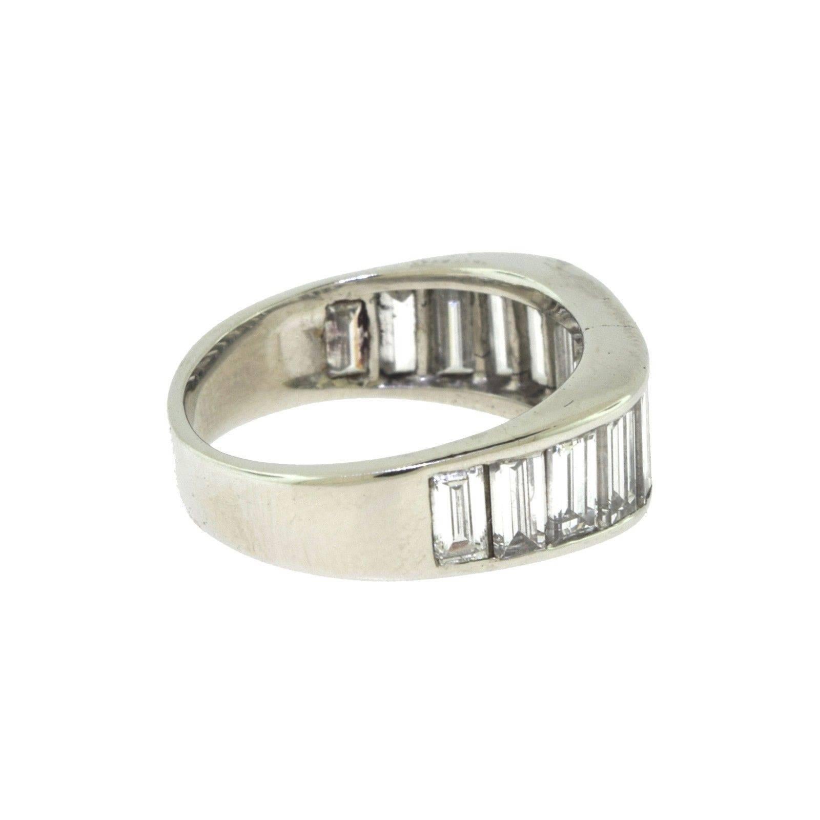 Women's or Men's Baguette Diamond Half Eternity Platinum Band Ring, 2 Total Carats For Sale