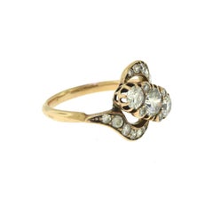 Three-Stone Accents Diamond Swirl Pave Rose Gold Ring