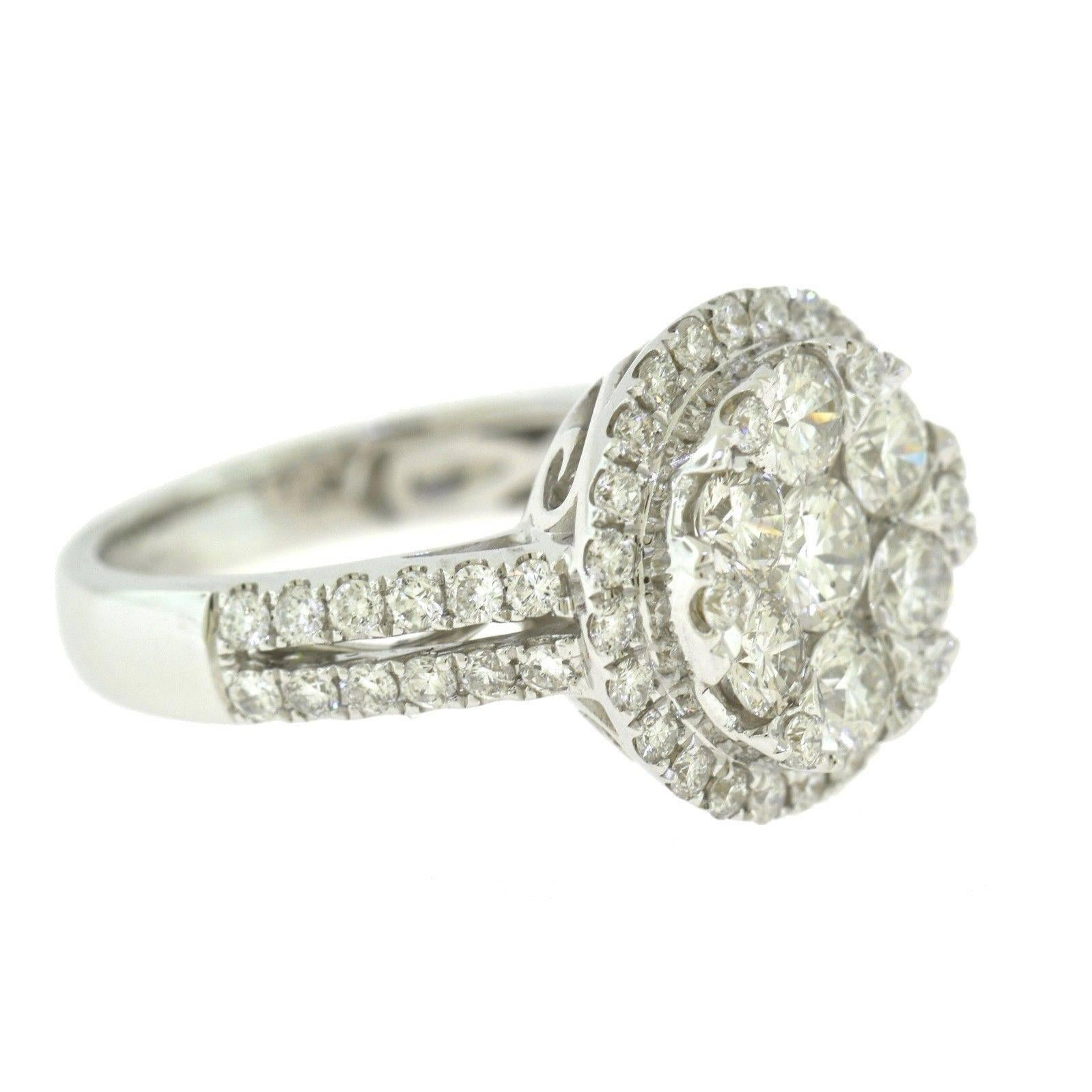 Women's or Men's Large Round Halo 2.24 Carat Diamond Engagement Ring in 18 Karat White Gold For Sale