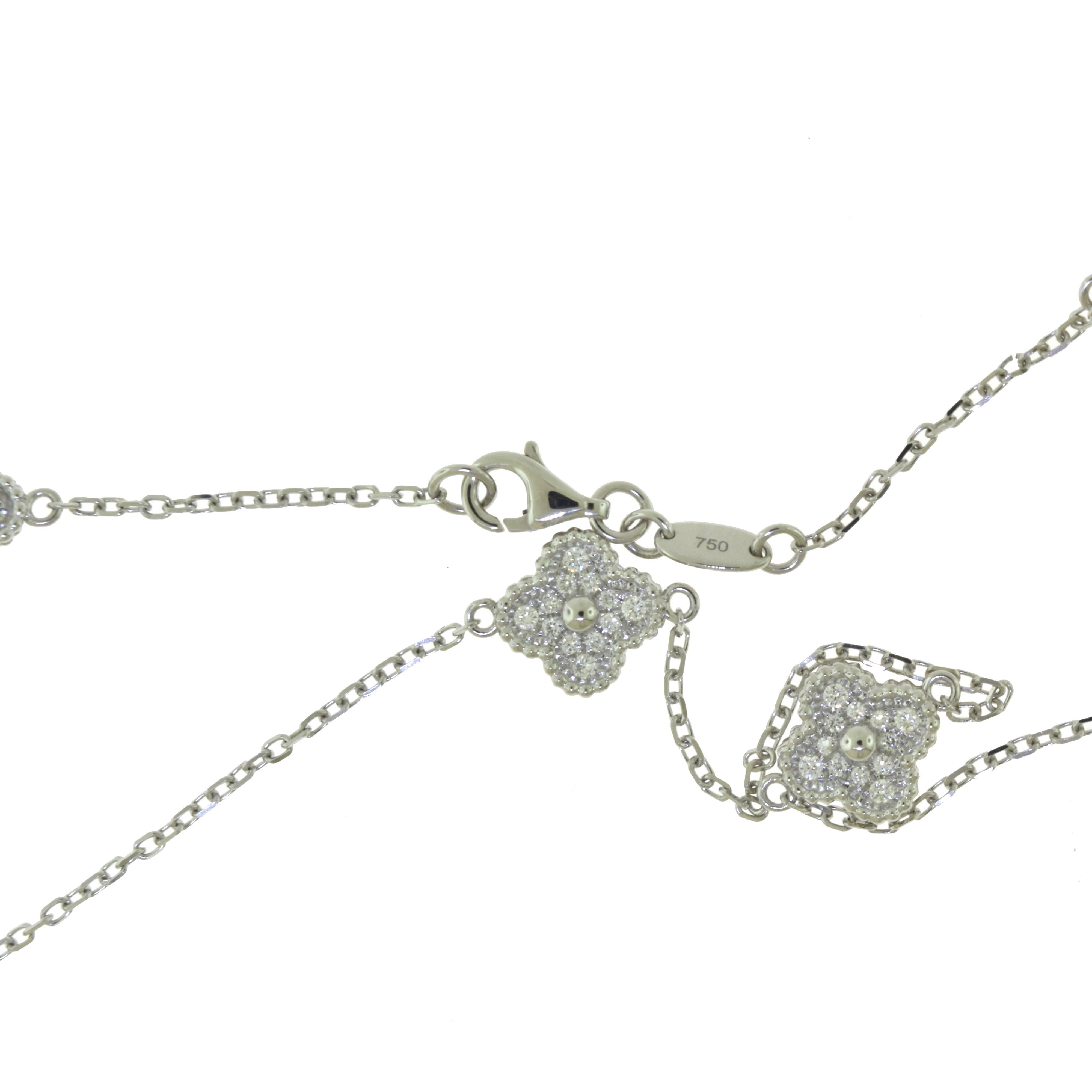 18k White Gold Diamond Mini Four Leaf Clover 16 Motif Very Long Necklace 1