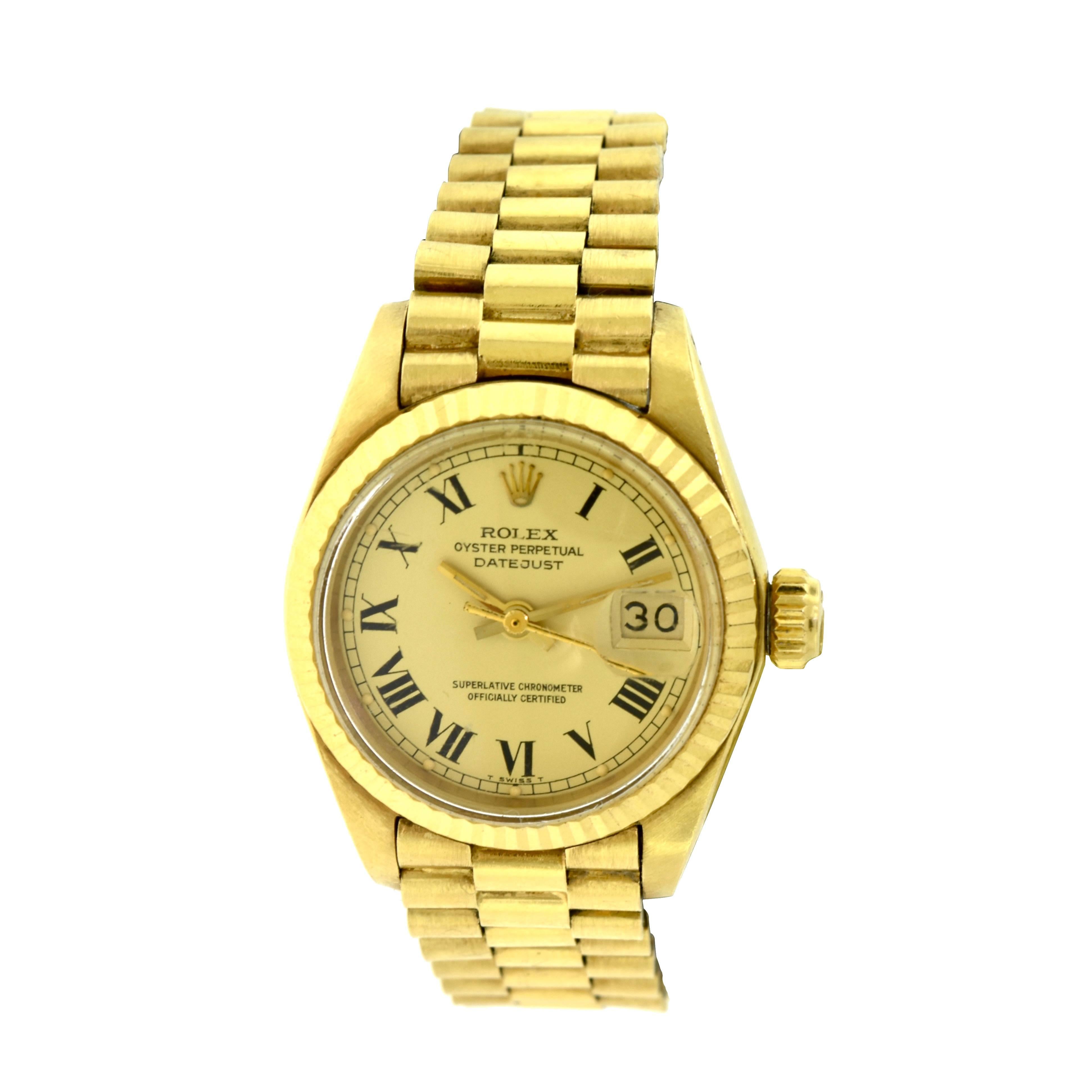 Rolex Oyster Perpetual Datejust Champagne Roman Numeral Dial Model 6917, 26 mm For Sale
