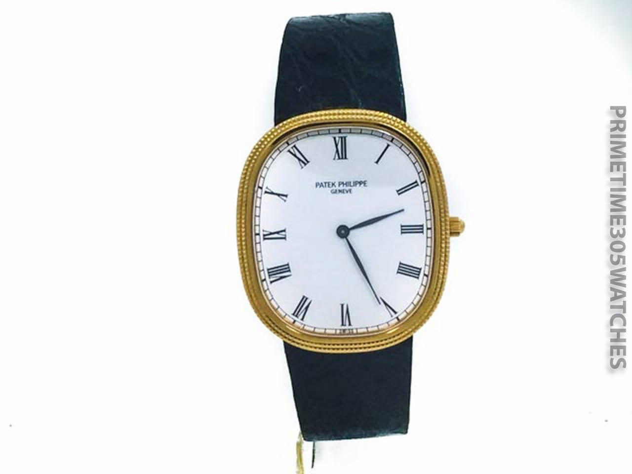 Patek Philippe Yellow Gold Jumbo Ellipse Hobnail Bezel Automatic Wristwatch In Excellent Condition In Miami, FL