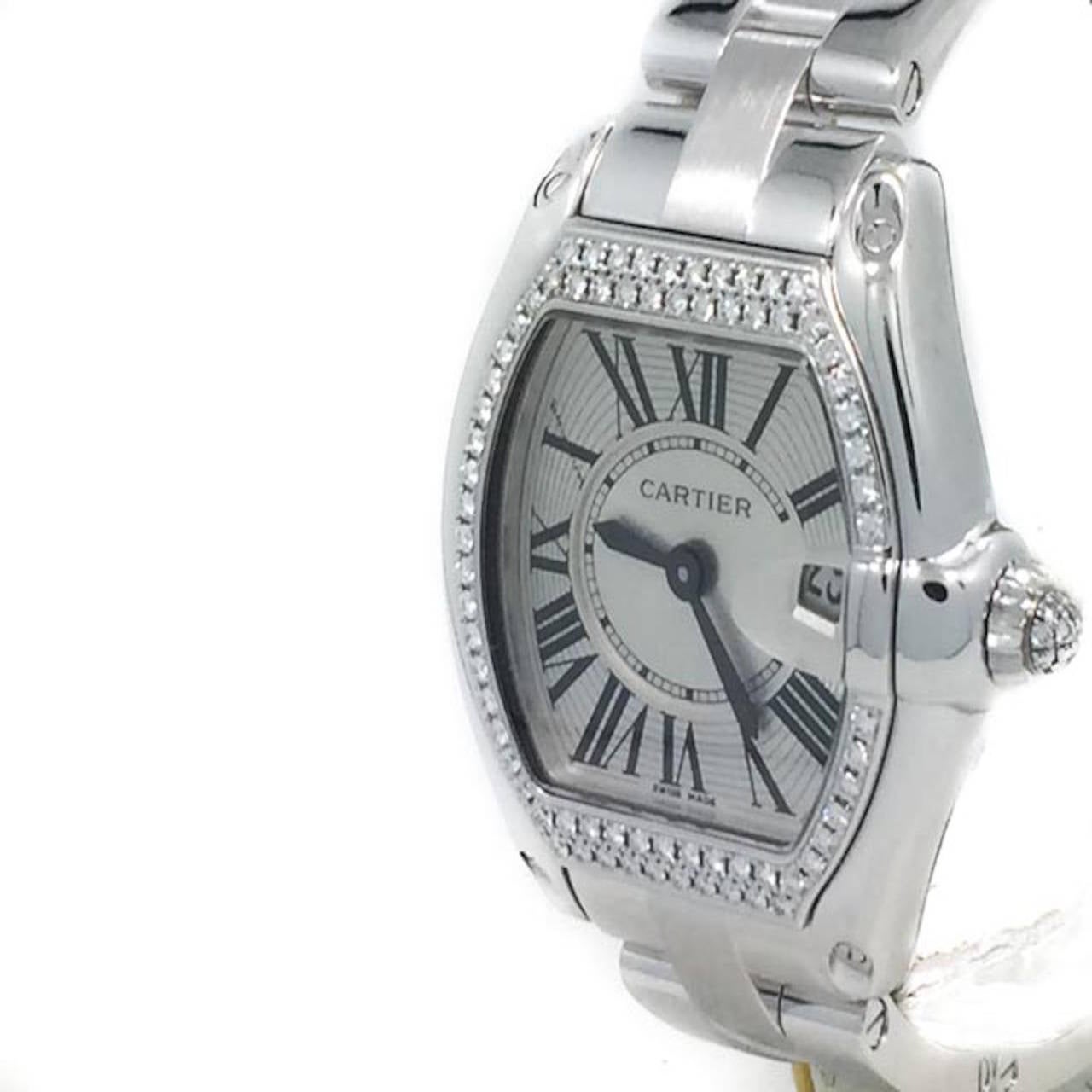 Cartier Lady's White Gold Diamond Roadster Wristwatch Ref WE5002X2 In Excellent Condition In Miami, FL