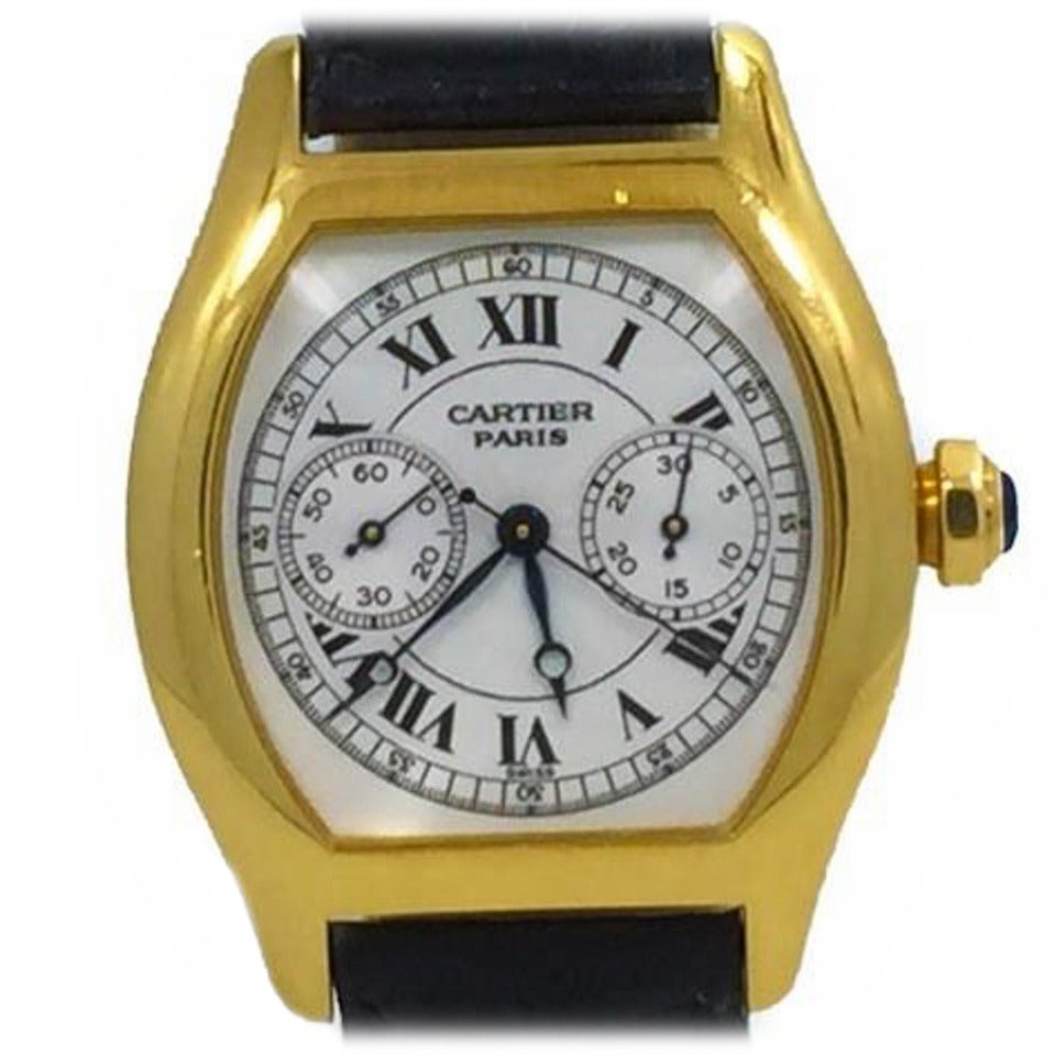 Mens Cartier Tortue Monopoussoir Single Button Chronograph 18k Yellow Gold