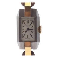 Antique Cartier Lady's Rose Gold Stainless Steel Octagonal EWC Movement Wristwatch