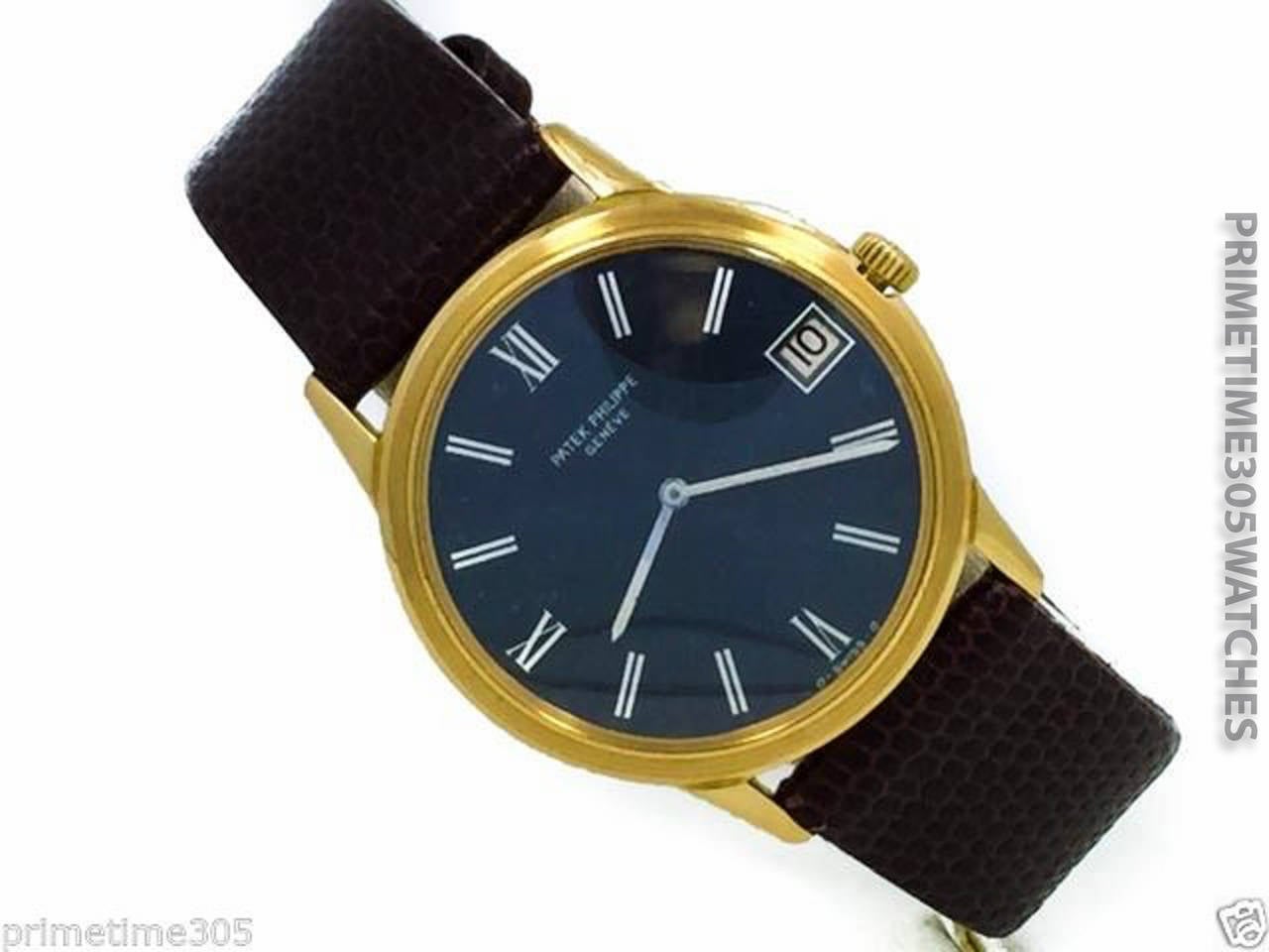 Mens Patek Philippe Calatrava Automatic Winding 18k Yellow Gold Watch W/ Date, Ref 3593. The Watch is in Good Condition Though the Dial does have Some Marks, The Watch is Keeping Great Time. The Watch is on a generic strap & buckle.