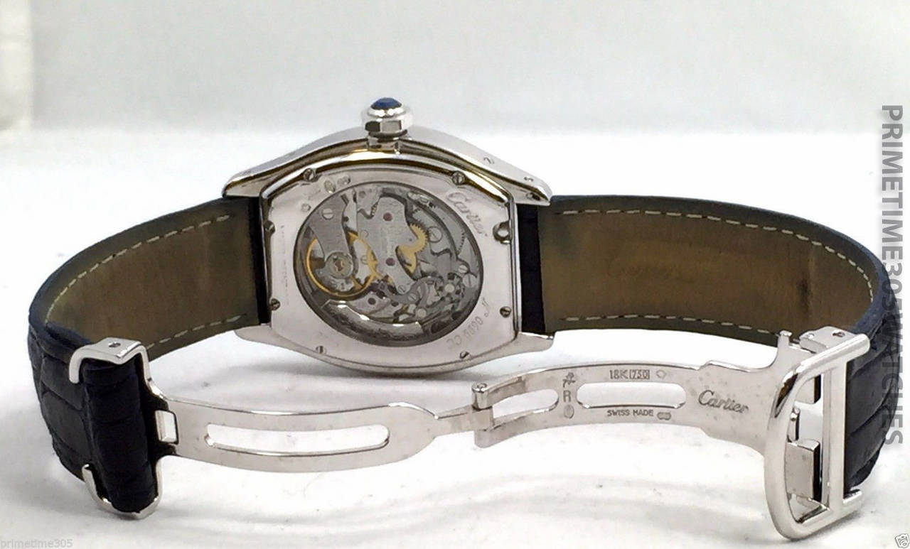 Men's Mens Cartier White Gold Tortue Single Button Chronograph Wristwatch