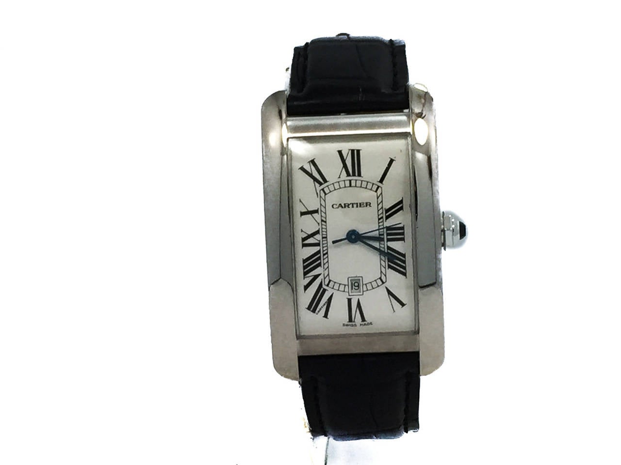 Cartier White Gold Tank Americaine Automatic Wristwatch Ref W2603256 In Good Condition In Miami, FL