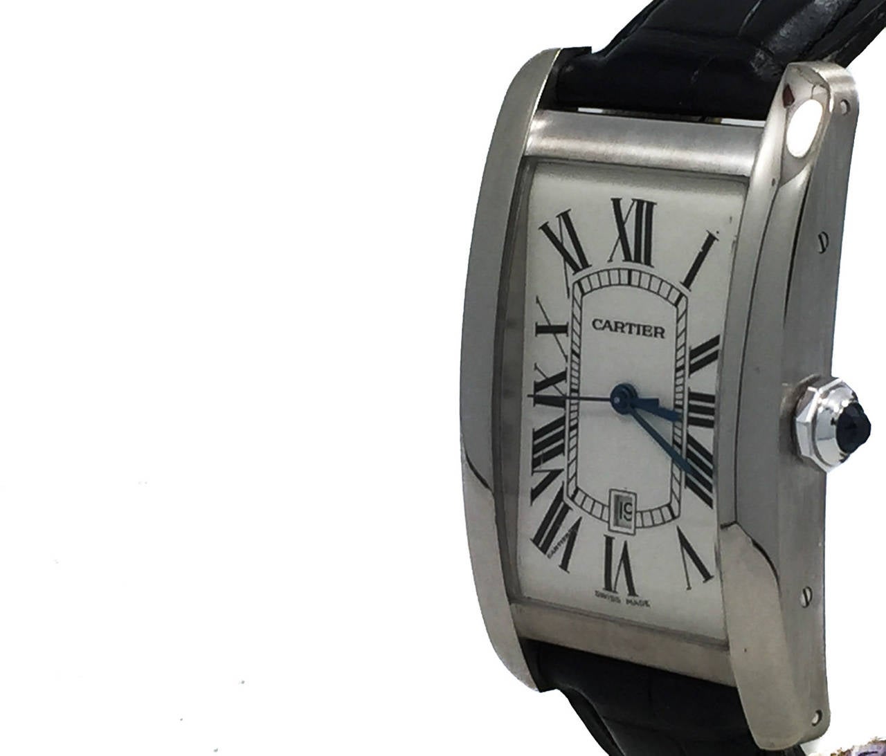 Cartier White Gold Tank Americaine Automatic Wristwatch Ref W2603256 1
