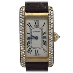 Cartier Lady's Rose Gold Diamond Tank Americaine Wristwatch
