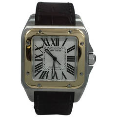 Cartier Yellow Gold Stainless Steel Santos 100 XL Wristwatch Ref W20072X7