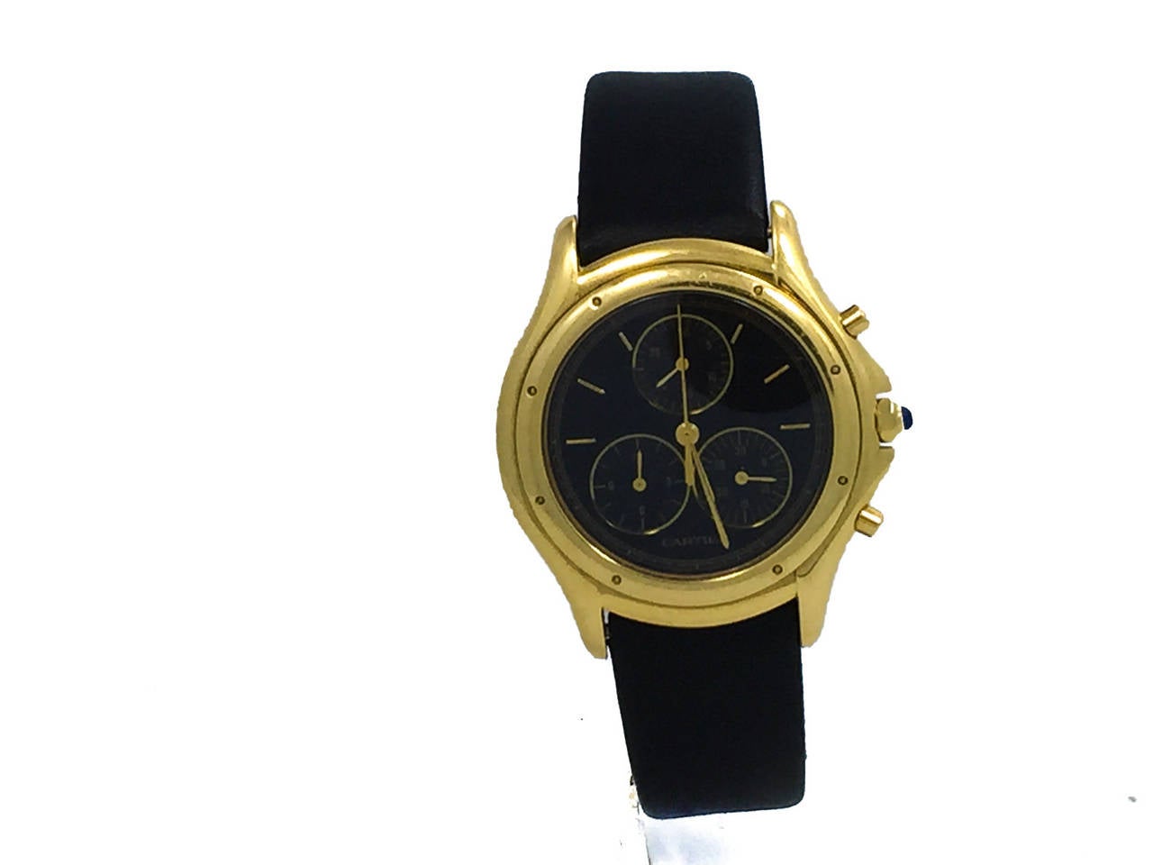 Mens Cartier Cougar Chronograph 18k Yellow Gold Watch. The Watch is In Great Condition and all Functions Work Perfectly, Movement is Battery Operated. The Watch is on a Generic Strap & Buckle.