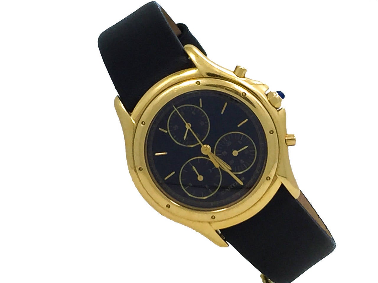 Cartier Yellow Gold Cougar Chronograph Wristwatch In Excellent Condition In Miami, FL