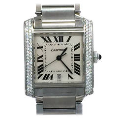 Cartier Stainless Steel Diamond Tank Francaise Automatic Wristwatch