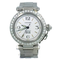 Cartier Lady's Stainless Steel Diamond Bezel 35mm Pasha Big Date Wristwatch