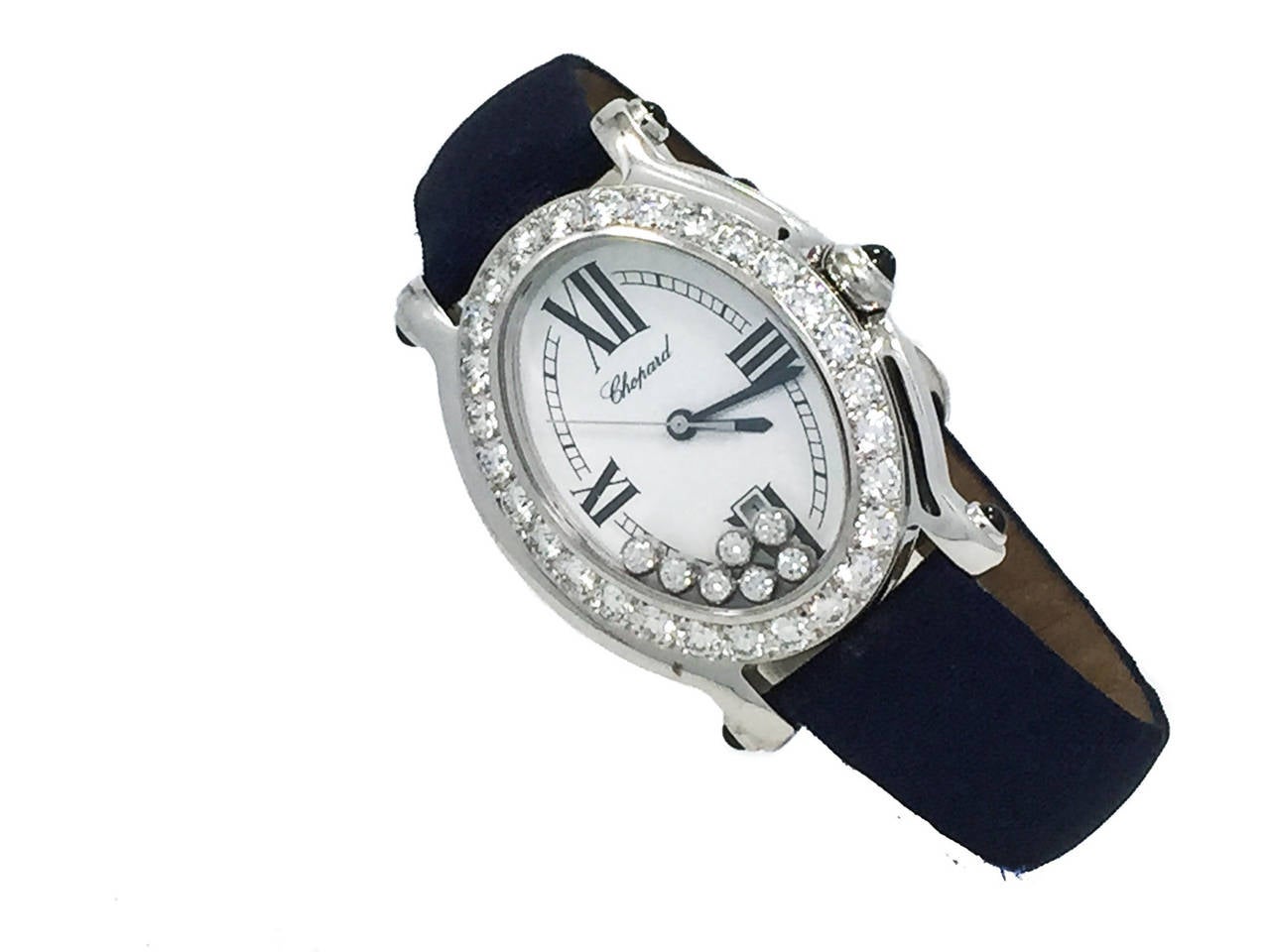 Chopard Lady's White Gold Diamond Bezel Happy Sport Oval Wristwatch In Excellent Condition In Miami, FL