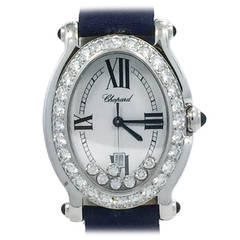 Chopard Lady's White Gold Diamond Bezel Happy Sport Oval Wristwatch