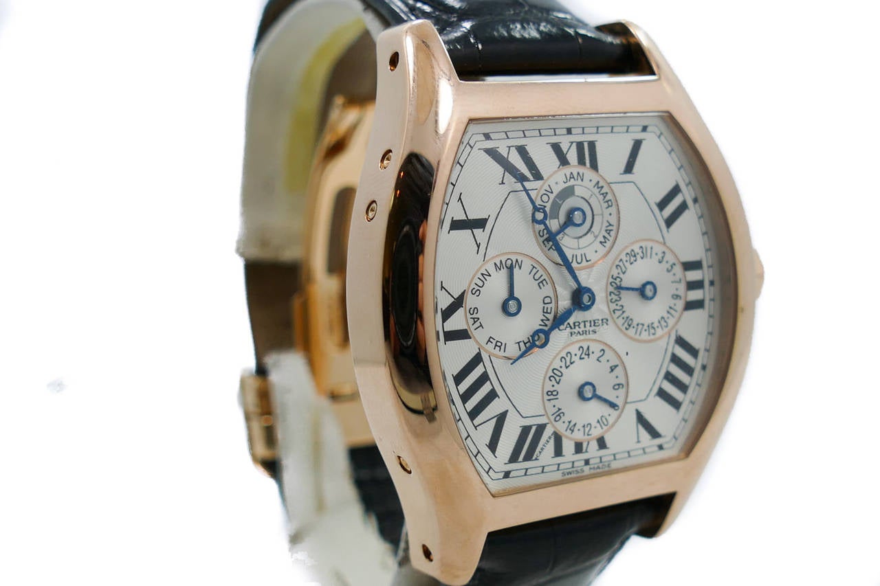 Men's Cartier Rose Gold Tortue Perpetual Calendar XL Automatic Wristwatch