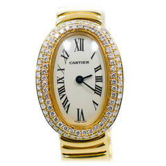 Cartier Lady's Yellow Gold Factory Diamond Bezel Baignoire Mini Wristwatch