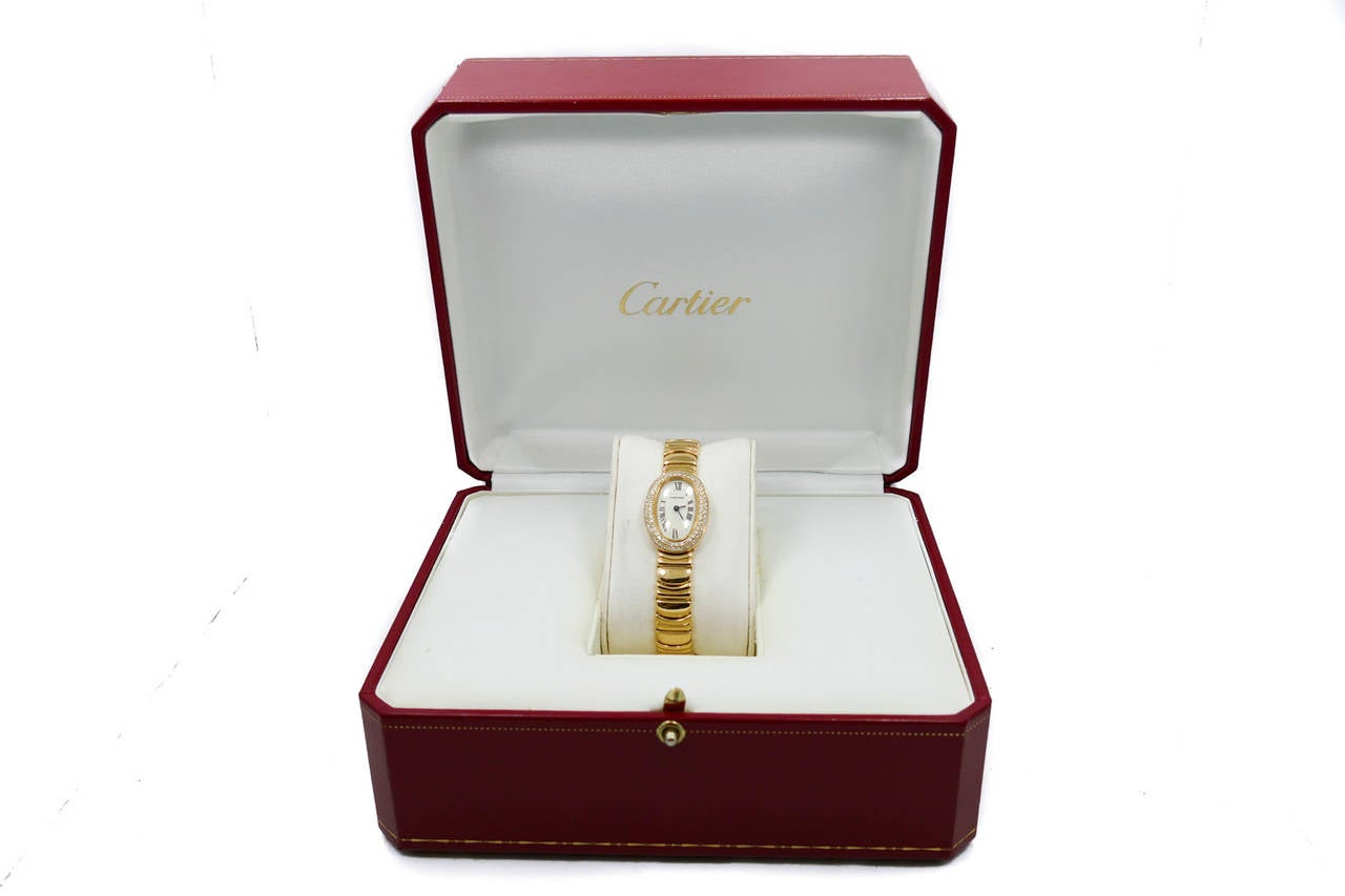 Cartier Lady's Yellow Gold Factory Diamond Bezel Baignoire Mini Wristwatch 2