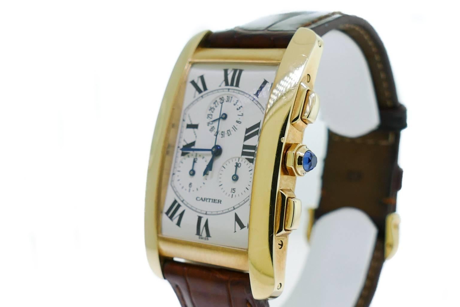 Cartier Yellow Gold Tank Americaine Chronograph Wristwatch 1