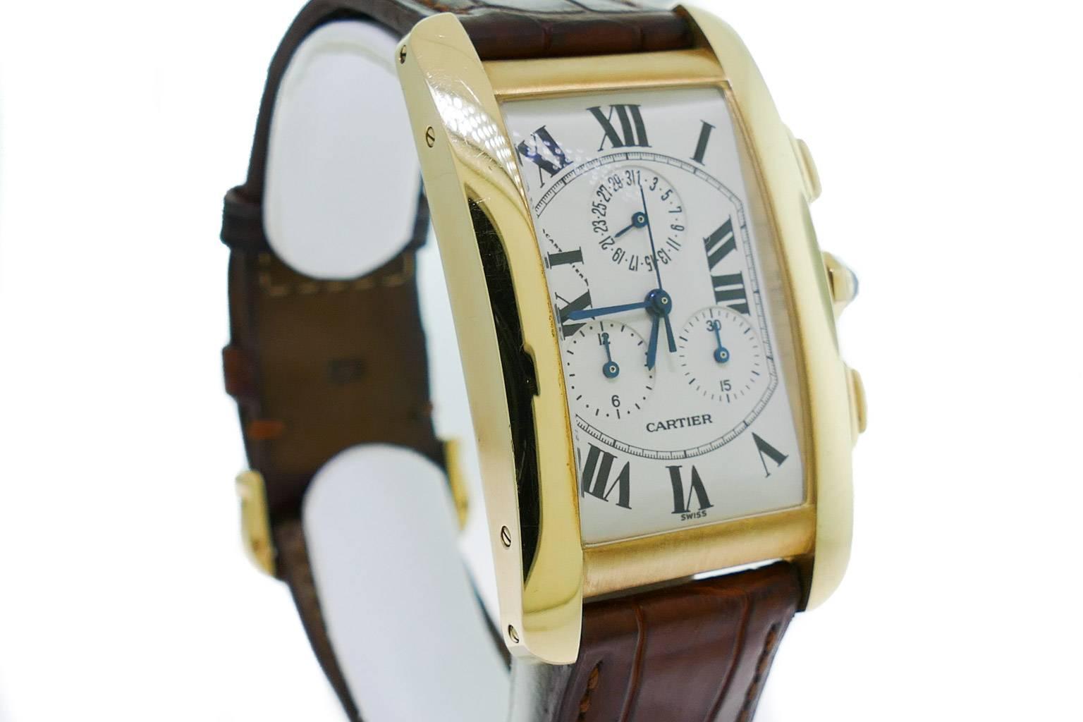 Men's Cartier Yellow Gold Tank Americaine Chronograph Wristwatch