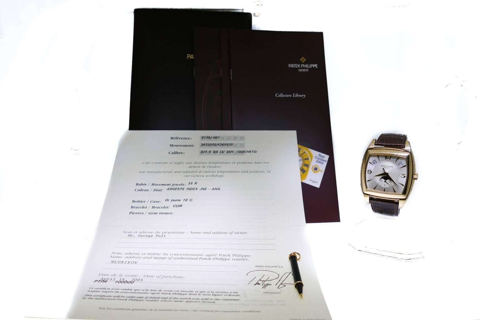 Patek Philippe yellow Gold Annual Calendar Gondolo Wristwatch Ref 5135 J 5