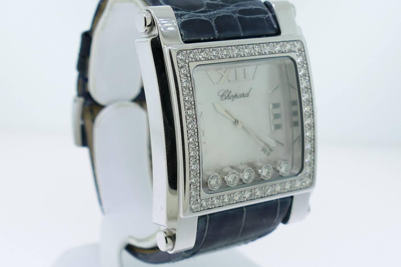 Chopard lady's White gold diamond Happy Sport XL Square wristwatch 1
