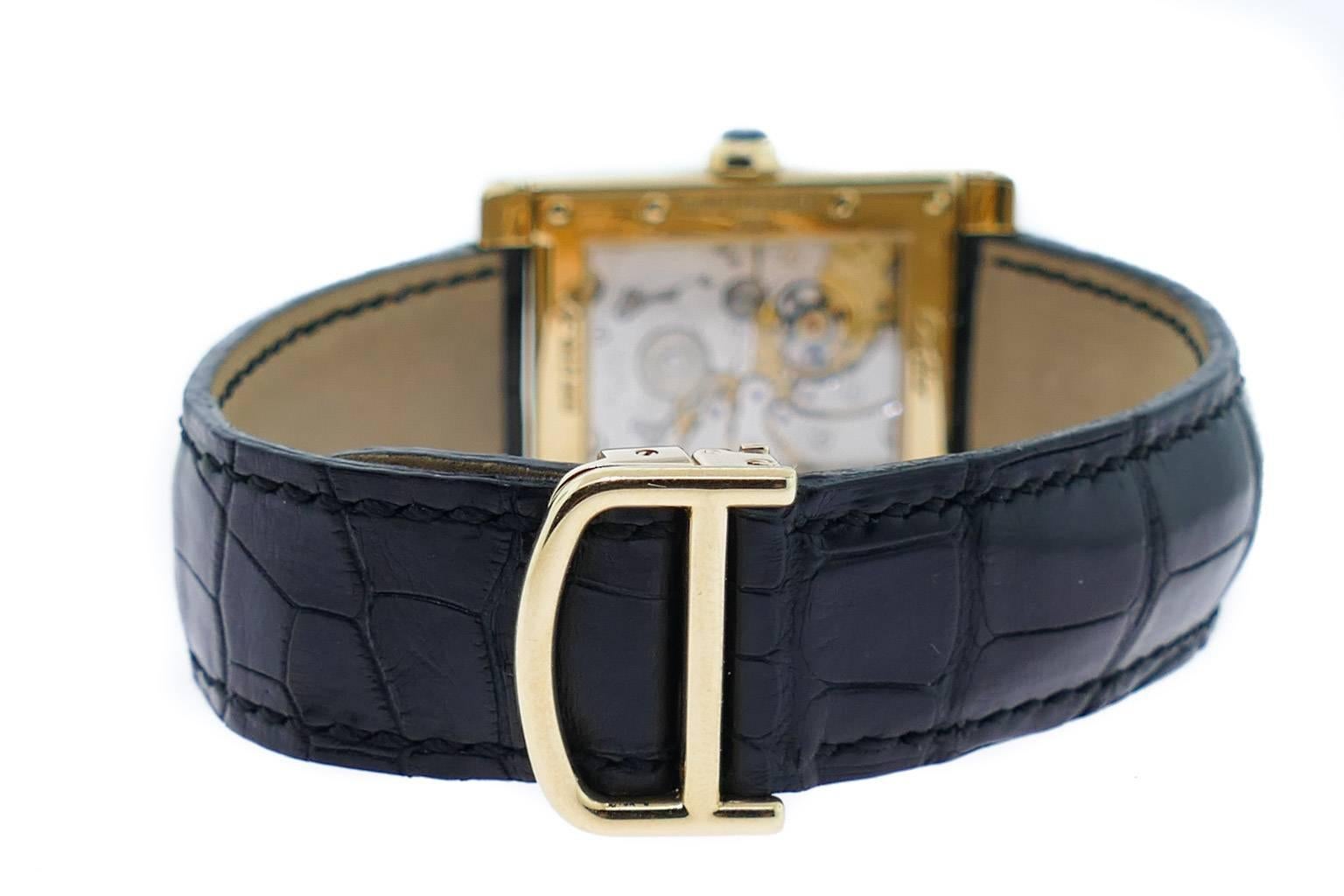 Cartier yellow gold Tank A Vis Jumping Hour Paris Privee Wristwatch Ref W153445 1