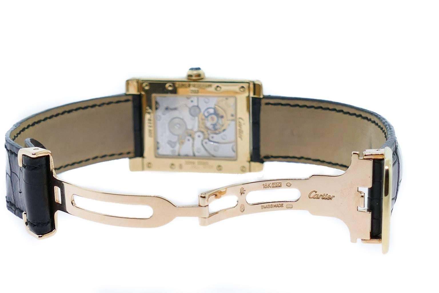 Men's Cartier yellow gold Tank A Vis Jumping Hour Paris Privee Wristwatch Ref W153445