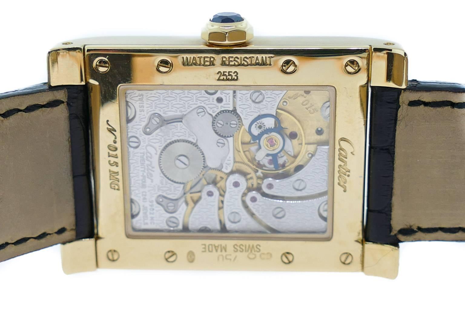 Cartier yellow gold Tank A Vis Jumping Hour Paris Privee Wristwatch Ref W153445 2