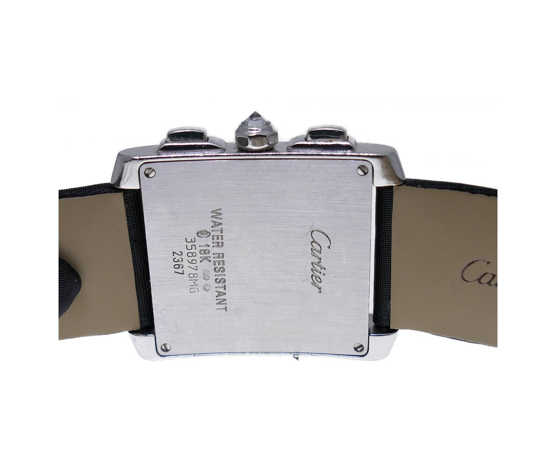 Cartier white gold Tank Francaise Chronograph Factory Diamond Bezel Wristwatch 2