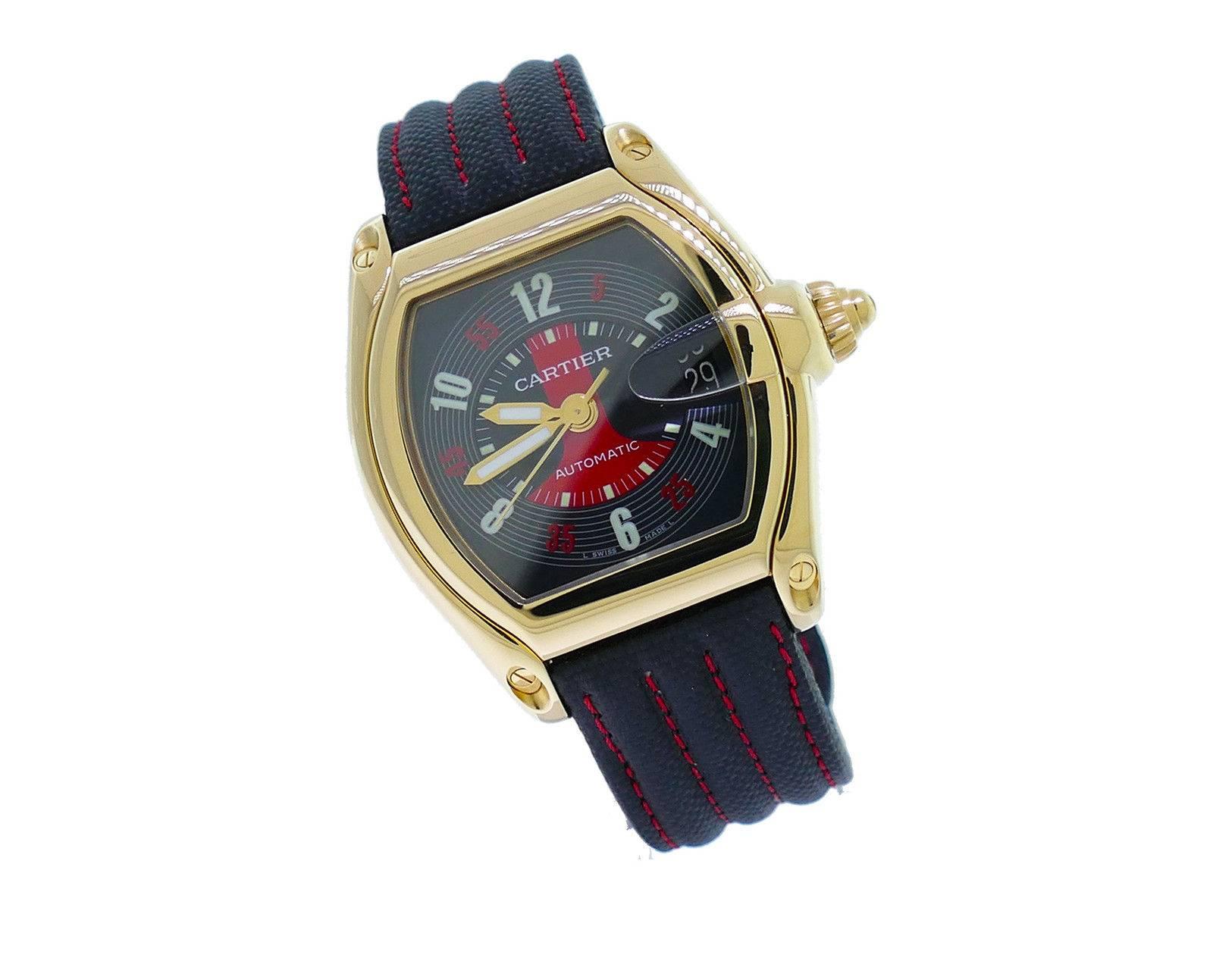 Herren (38mm) Limited Edition Rennfahrer Emerson Fittipaldi Cartier Roadster in 18k Gelbgold auf Original Strap. die Uhr ist in sehr gutem Zustand und halten perfekte Zeit, Bewegung wird durch automatische mechanische Wicklung betrieben. Enthalten