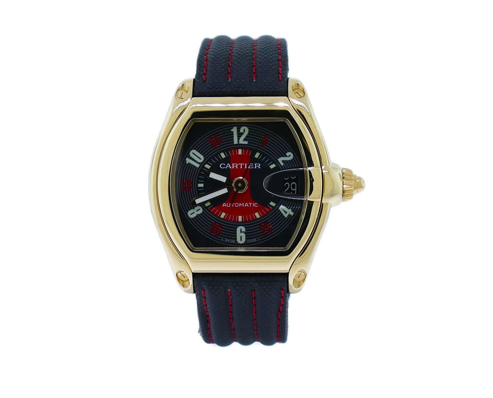 Cartier Gelbgold Limitierte Auflage Smarson Fittipaldi Roadster-Armbanduhr im Zustand „Hervorragend“ in Miami, FL