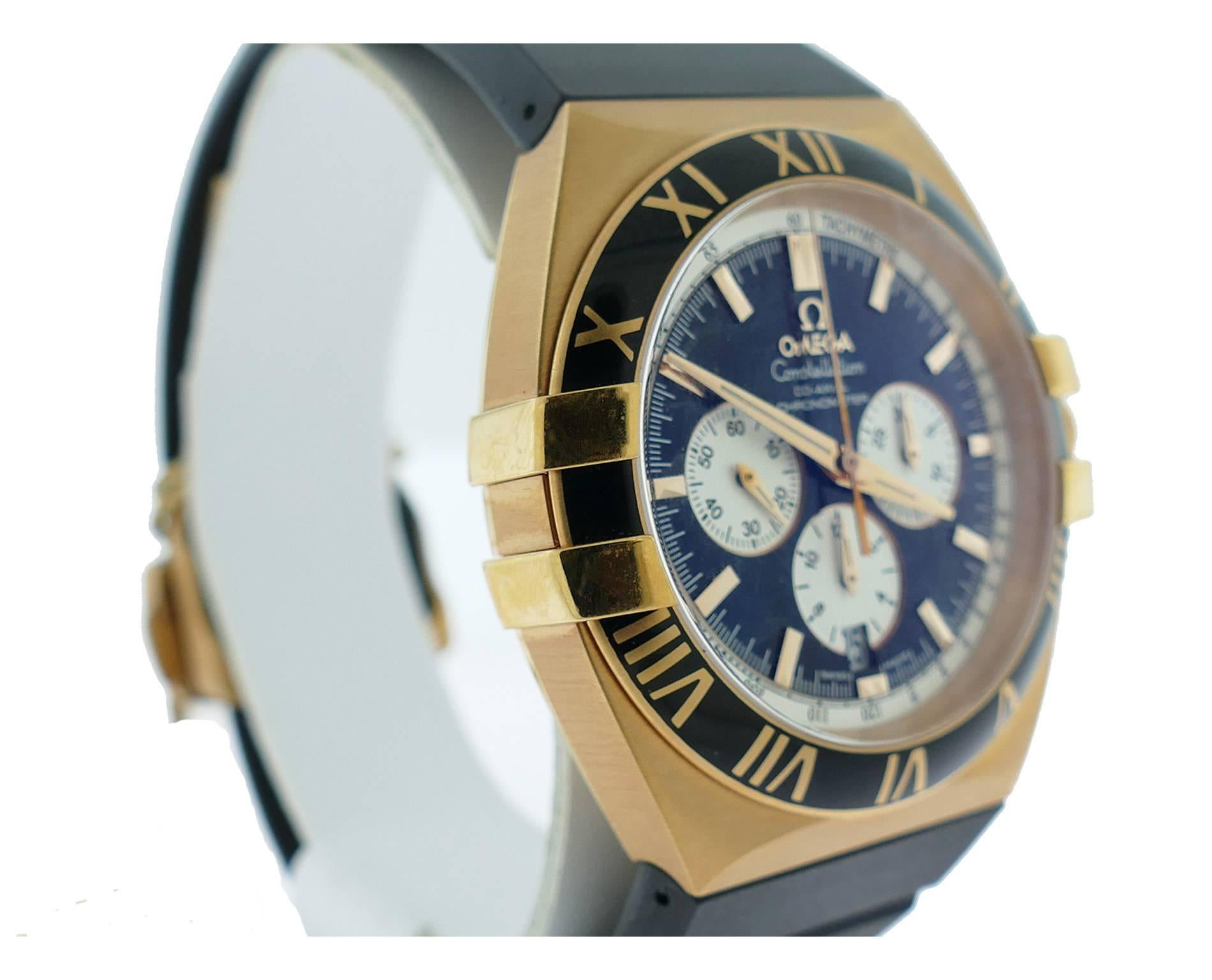 Men's Omega Rose Gold Constellation Double Eagle Chronograph Wristwatch Ref 1619.51.91